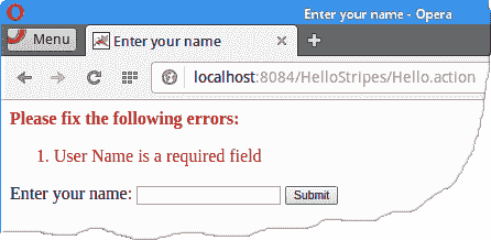 Validation error message